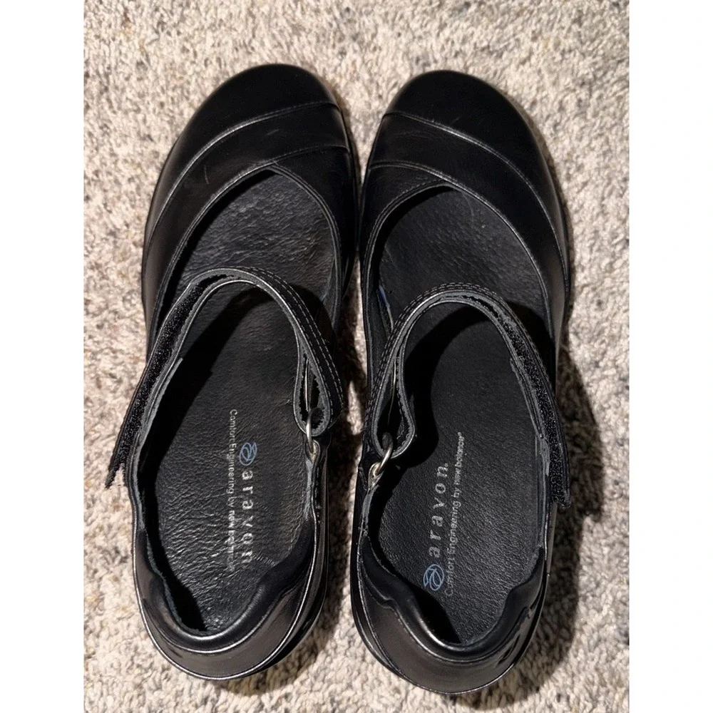 Aravon Womens Size 9.5 AA Black Leather Mary Jane Heels Comfort Shoes‎
